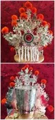 神帽 合金帽 1尺6神尊戴 8吋頭圍 銀色 水鑽 絨球 媽祖帽