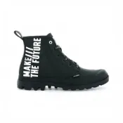 (店+)PALLADIUM 休閒鞋 PAMPA HI FUTURE 黑色 標語 軍靴 女 76885-008