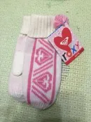 Roxy 白色粉色logo編織手套