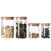(店+)【日創生活】竹蓋透明密封罐 (竹蓋玻璃儲物罐 高硼矽玻璃 茶葉罐 日式儲物罐 五穀雜糧罐 糖果罐 麵條罐 儲物罐)