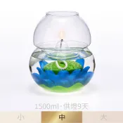 臺灣製】水中蓮防風油燈組｜1500ml｜天藍色｜中如意油杯｜NA14防風固定座｜高硼砂耐熱玻璃 光明燈 油燈杯佛燈長明燈