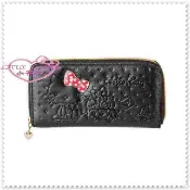 【買動漫】♥小花花日本精品♥ Hello Kitty 長夾 長財包皮夾錢包 拉鍊式黑色側姿紅色蝴蝶結58837405