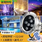 【69折下殺】水底燈 led魚池燈 潛水燈 不銹鋼水下防水七彩水池射燈 游泳池水下燈