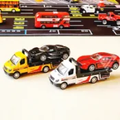 【台灣出貨】【合金救援平板拖車/2台一組盒裝】合金救援車 拖板車組 卡車拖車模型 拖板車模型車 運輸車 救援拖車 迴力車