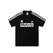 (店+)【adidas 愛迪達】adidas football 旋律黑武士 花朵印花經典條紋合身圓領套頭短袖T恤 男款 黑色