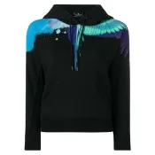 【MARCELO BURLON】女款 羽翼印花 長袖帽T-黑色(XS號、S號)
