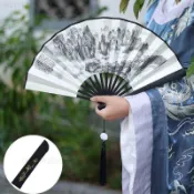 優選好貨🎉夏季古風摺扇 扇子 絹布摺疊扇 男女演出戲曲道具扇子 結實耐用空白扇 全竹櫻花流蘇折扇子 中式古風拍照 