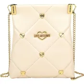 LOVE MOSCHINO 愛心鉚釘菱格绗縫皮革鍊帶斜背扁包(杏色)