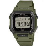 【CASIO 卡西歐】大視窗震動鬧鈴運動電子錶-軍綠 / W-738H-3A 台灣公司貨