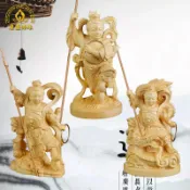 協貿國際日用品生活2館 哪吒三太子黃楊木雕小佛像站龍太子風火輪中壇元帥手工人物工藝品