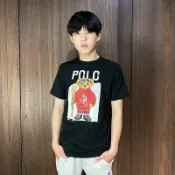 美國百分百【全新真品】Ralph Lauren 短袖 棉質T恤 青年版 RL 上衣 Polo 滑雪小熊 短T 黑色 CR01