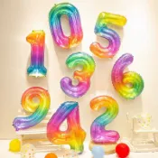 【暖暖~24h發】新款16寸 32寸果凍色數字鋁箔氣球兒童生日派對裝飾漸變數字氣球