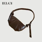 IELGY 復古咖色腋下牛角包 時尚百搭斜挎餃子包