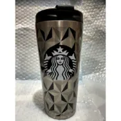 全新美國星巴克黑銀幾何隨行杯隨身杯冷飲杯保溫杯杯子Starbucks Geometric Stainless Steel