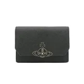 【Vivienne Westwood】防刮皮星球銀logo扣式卡包(黑)