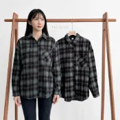 (店+)【FEE BABY】毛呢親膚保暖襯衫外套 格紋外套 襯衫外套 長袖襯衫 刷毛襯衫 刷毛外套 格子襯衫 格紋毛呢長袖 咖啡色 藍色 黑色