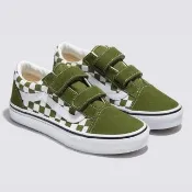 【VANS】官方旗艦 Old Skool V 中童款綠色棋盤格滑板鞋(童鞋)