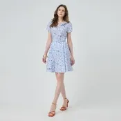 【ILEY 伊蕾】印花條紋收腰純棉洋裝(藍；M-XL；1252027710)