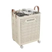 (店+)【cheaper 居家】大容量摺疊透氣髒衣籃(附輪組) LB53L-WT/洗衣籃/置物籃/菜籃/購物籃/收納籃/塑膠籃推車