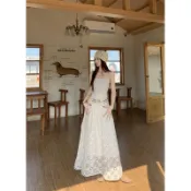 SB🇰🇷渡假你最美 波希米雅風 連身裙 旅遊穿搭 氣質 初春女裝 鏤空刺繡抹胸連衣裙 夏季 顯瘦收腰長裙 洋裝 日系長洋