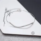(店+)「Jia's」弧形 微笑 扭轉 U字 銀管 方塊鍊 盒子鍊 純銀手鍊 S925。