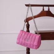 【Balenciaga 巴黎世家】MONACO MINI 經典雙B LOGO染色刷舊翻蓋三用鍊包(淺粉)