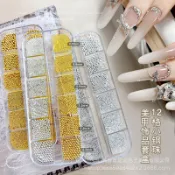 【CELIA美甲】12格迷你小鋼珠美甲飾品大小混裝跨境爆款金銀色0.8mm指甲鑽配飾美甲材料