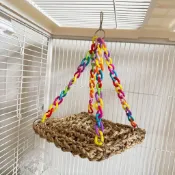 【鳥類吊床】 天然草編吊床 鸚鵡攀爬網 鳥類啃咬玩具 鸚鵡吊床 草編鳥窩 鸚鵡攀爬架 虎皮鸚鵡用品 牡丹鸚鵡用品