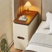 【大城小居】夾縫實木床頭櫃 免組裝 雙層抽屜 貓爪皮 靜音滑軌 30*40*50cm（置物櫃/邊桌/邊櫃）