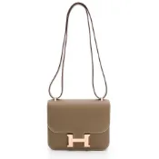 【BreezeOnline 微風精品線上】HERMES愛馬仕  Mini Constance 牛皮翻蓋斜背包/康康包(大象灰/玫瑰金)