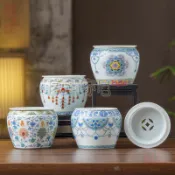 🚚🚚鬥彩纏枝蓮建水家用陶瓷茶渣缸功夫茶道配件茶水缸收納缸新款現貨