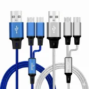 【蝦皮直營】Hawk 二合一高速充電線 1.5米 一轉二 USB A to Type C + Micro USB 編織線