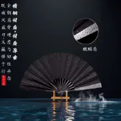 特價出清玄鐵重扇鍛打錘紋玄鐵扇全金屬扇骨絹布扇面摺扇國風扇子冷兵器限定