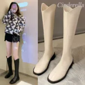 Cinderella 西部牛仔靴女v口騎士靴顯瘦高筒不過膝長靴靴機車長筒靴 長靴 不過膝長靴 瘦腿靴 時裝靴 韓版長筒靴