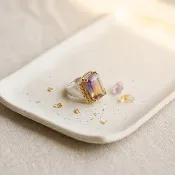 高品質 - 大氣 S925 銀電鍍 18K 金鑲嵌天然紫黃晶開口戒指