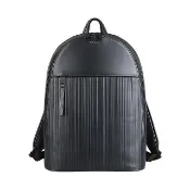【Paul Smith】PAUL SMITH經典壓印銀箔字LOGO直線條紋設計牛皮雙層拉鍊手提後背包(黑)