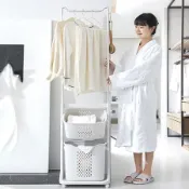 【Mr.box】北歐風單桿雙層收納籃衣架-附滑輪