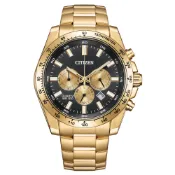 CITIZEN星辰 AN8233-51E 紳士三眼計時不鏽鋼時尚腕錶 黑金色 44mm
