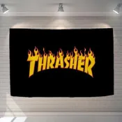 THRASHER經典火苗字母背景畫個性酒吧服裝滑板店潮流裝飾掛布掛旗  露天拍賣