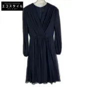 【DOKODEMO】max Mara 822123876 海軍藍 Cache-Coeur 薄紗袖絲質洋裝 36 碼 [二手]