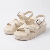 凡人與路-Monazu手工鞋 羅馬涼鞋_米白  34-40碼 楔型鞋