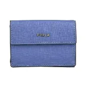 【FURLA 芙拉】FURLA Babylon金字LOGO防刮牛皮3卡壓扣式三折短夾(展示品/海藍x天空藍)