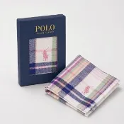 【RALPH LAUREN】POLO 柔美晨曦格紋小馬刺繡純棉方巾禮盒( 晨露藍粉   甜美粉格款｜女生送禮推薦)