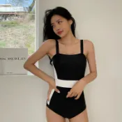 顯瘦 連身泳衣 女 純色 撞色 遮肚 溫泉 衝浪 泳池派對 水療 修身 簡約 修飾曲線 海邊渡假