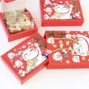 禎巧手 招財貓禮盒 紅色萬福貓4粒6粒80克蛋黄酥盒雪花酥盒手提袋牛軋餅乾 蛋黄酥牛軋糖禮盒 雪花酥手提盒