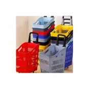 (店+)含稅免運 買菜車/購物車/推車/戶外推車 商場超市籃大號塑料拉桿帶輪拖籃購物筐便利店零食買菜籃子小推車