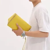 【BOTTEGA VENETA 寶緹嘉】簡約立體三角造型小牛皮大容量手拿包萬用(萊姆黃)