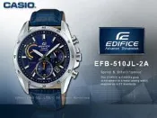 CASIO卡西歐 手錶專賣店 國隆 EDIFICE EFB-510JL-2A 三眼計時男錶 皮革錶帶 藍 藍寶石水晶 全