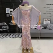 ‼️【JANE.兩件套裝❤】韓國渡假風性感碎花荷葉邊吊帶長洋裝+防曬開衫外套兩件式套裝