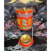 A700.六字大明咒/ 阿彌陀佛/五路財神/火轉經輪. 小型轉經輪.3款擇1.請告知何款.附油杯.不含酥油燈. CEO.